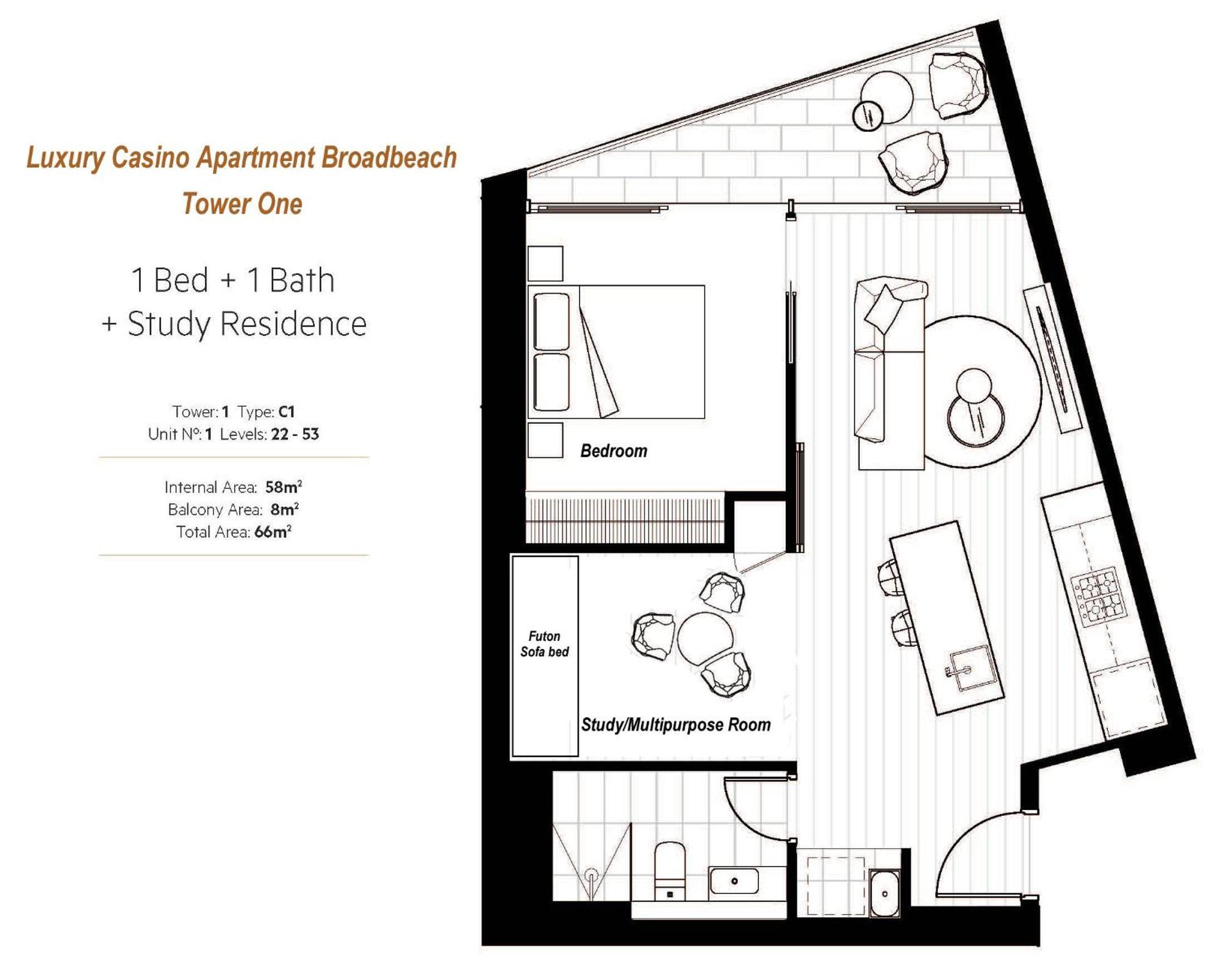 Apartment Above Broadbeach Casino 1brplus Study Ocean-city Views
